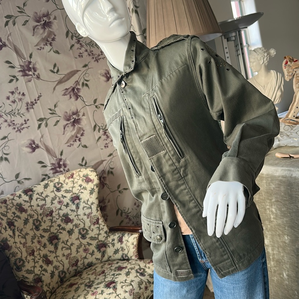 French Military green Cotton Fashion Trendy Jacket Street style Embellished
